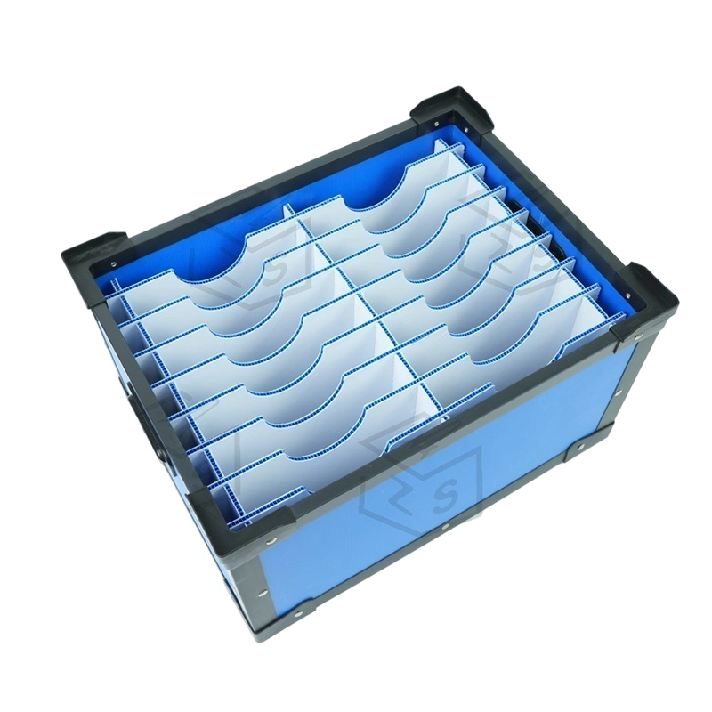 Stackable PP Corrugated Crate With Curved Slot Dividers